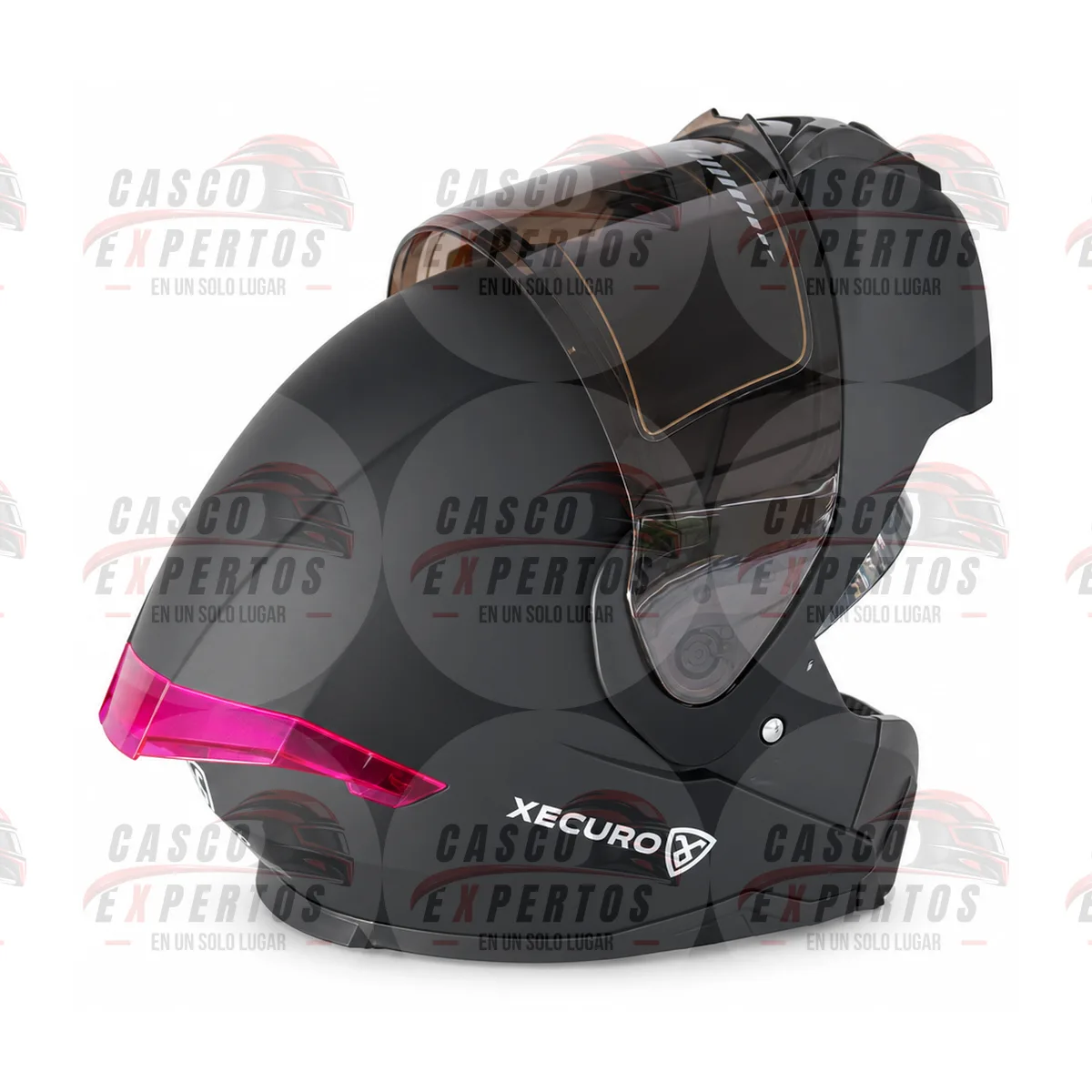 CASCO ABATIBLE XECURO XR926 NEGRO MATE ROSADO vista 2