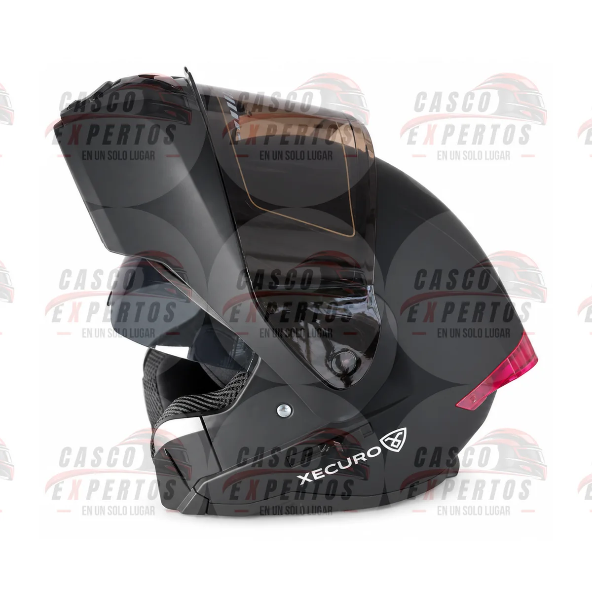 CASCO ABATIBLE XECURO XR926 NEGRO MATE ROSADO